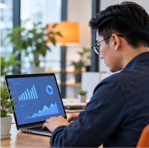 Nhân sự đang làm việc với laptop để giao nhiệm vụ cho AI Agent