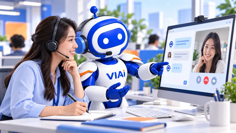 Chuyên viên hỗ trợ và Robot AI Agent ViAI cùng xử lý cuộc gọi video với khách hàng (ảnh minh họa)